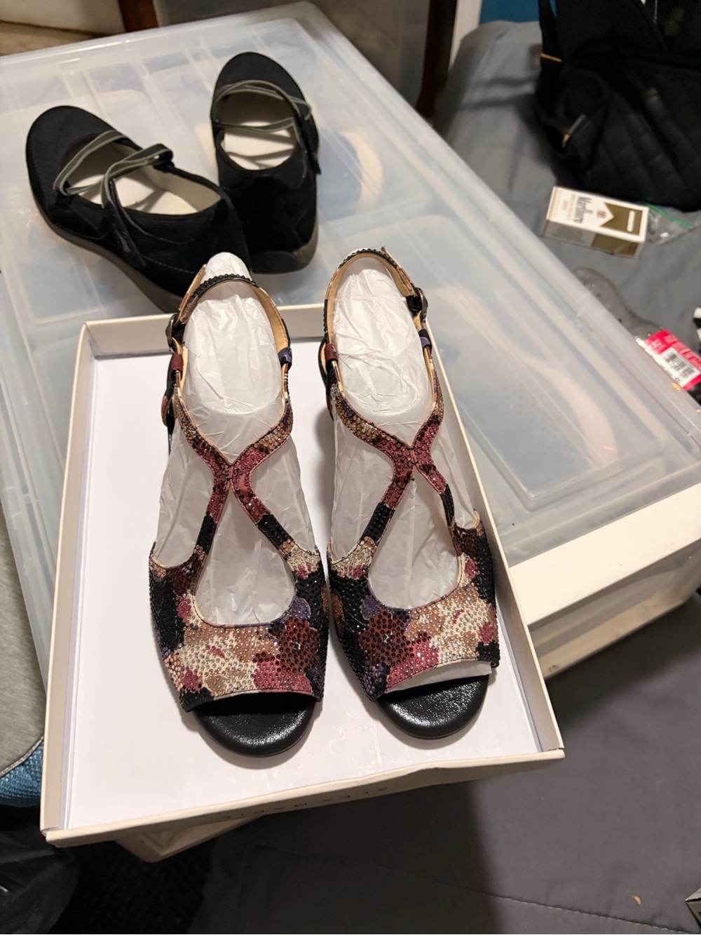 Women’s T-Strap Open-Toe Heels in Multicolor